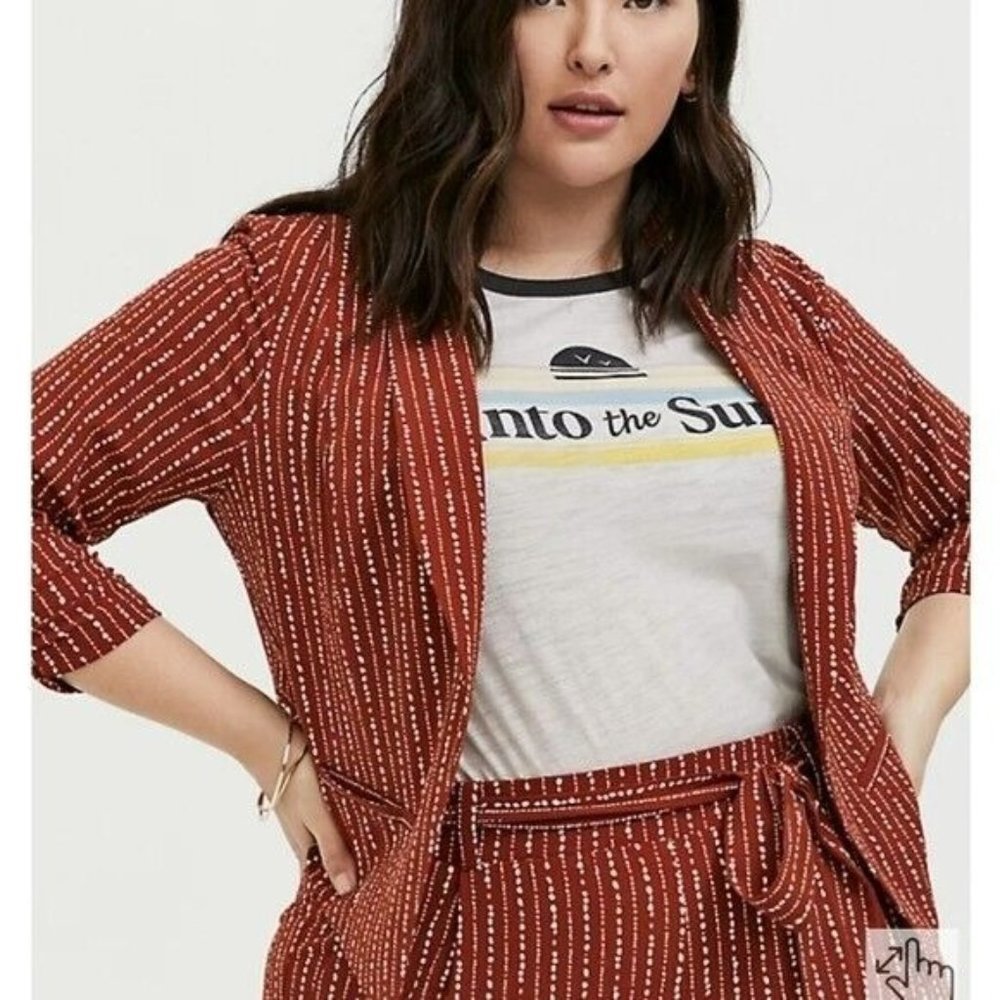 Torrid Rust Orange Open Dotted Striped Asymmetrical Blazer Size 3X